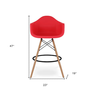 Homeroots 28" Red And Brown Heavy Duty Plastic And Solid Wood Low Back Counter Height Bar Chair   520679
