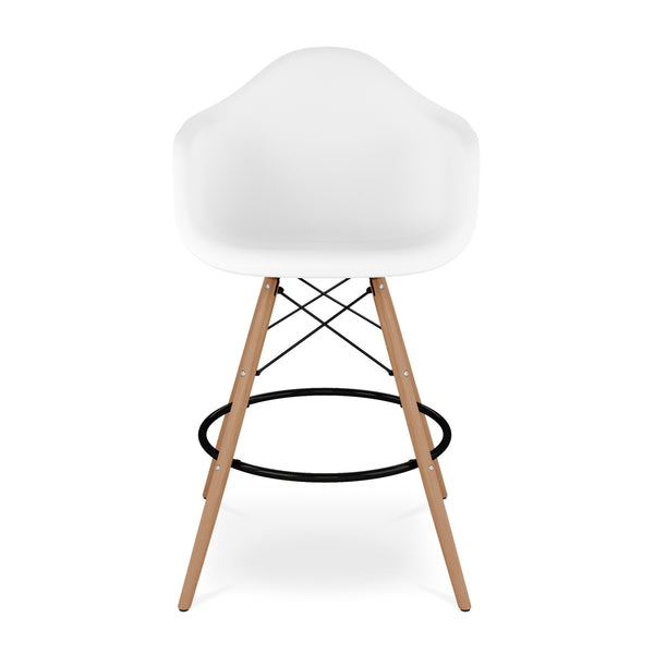 Homeroots 28" White And Brown Heavy Duty Plastic And Solid Wood Low Back Counter Height Bar Chair   520680