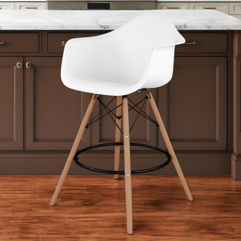 Homeroots 28" White And Brown Heavy Duty Plastic And Solid Wood Low Back Counter Height Bar Chair   520680