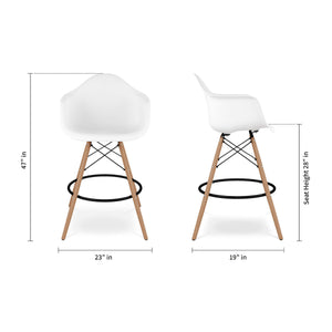 Homeroots 28" White And Brown Heavy Duty Plastic And Solid Wood Low Back Counter Height Bar Chair   520680