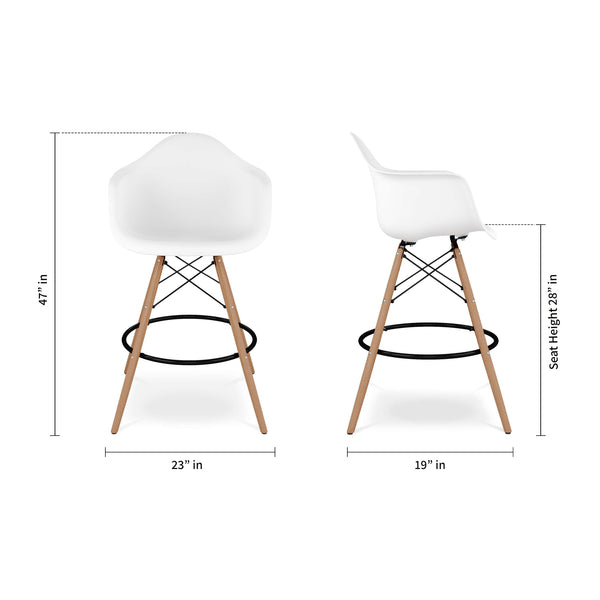 Homeroots 28" White And Brown Heavy Duty Plastic And Solid Wood Low Back Counter Height Bar Chair   520680