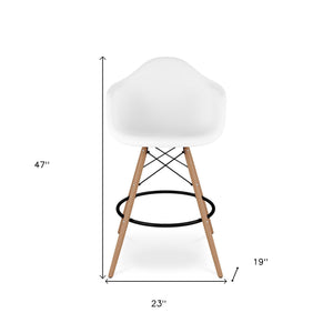 Homeroots 28" White And Brown Heavy Duty Plastic And Solid Wood Low Back Counter Height Bar Chair   520680