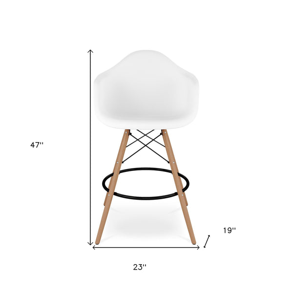Homeroots 28" White And Brown Heavy Duty Plastic And Solid Wood Low Back Counter Height Bar Chair   520680