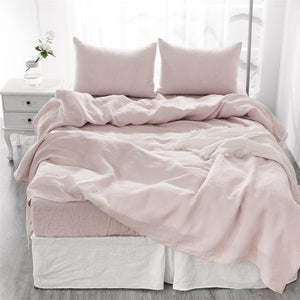 Homeroots Four Piece Champagne Pink Linen Sheet Set Pink Linen 520698
