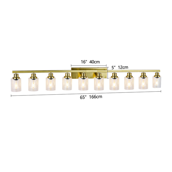 English Elm 10 Light Bathroom Vanity Fixture 65.4in Matte Metal 10-Light Wall Sconce with Clear Glass Shades for Mirror Gold W2312P374804