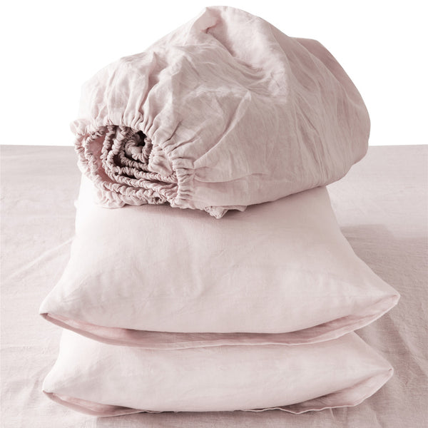 Homeroots Four Piece Champagne Pink Linen Sheet Set Pink Linen 520700