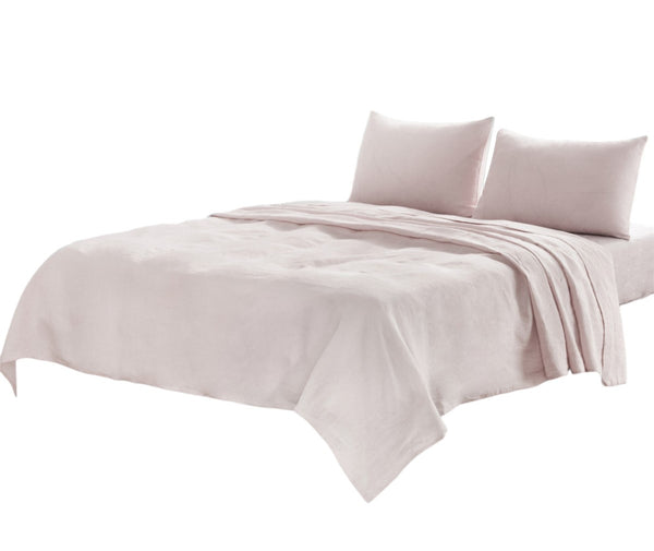 Homeroots Four Piece Champagne Pink Linen Sheet Set Pink Linen 520700