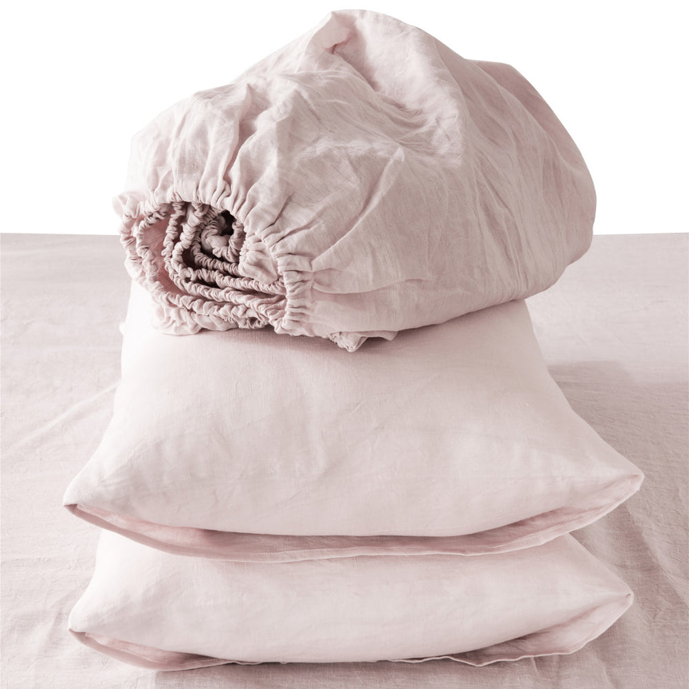 Homeroots Four Piece Champagne Pink Linen Sheet Set  Linen 520701