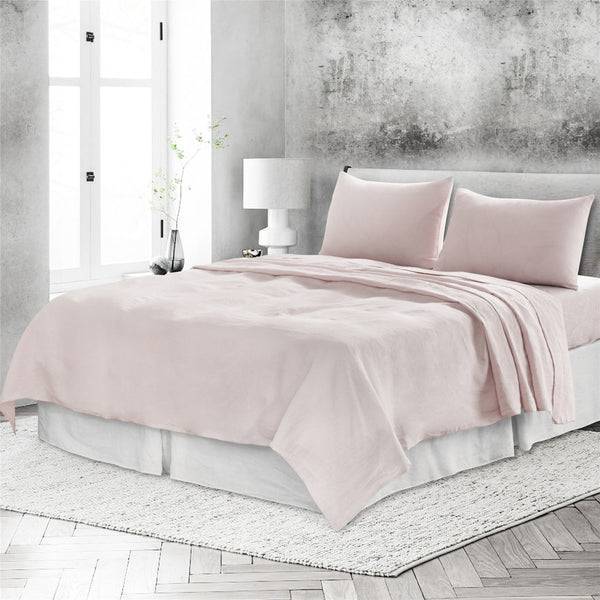 Homeroots Four Piece Champagne Pink Linen Sheet Set  Linen 520701