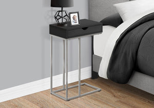 English Elm Accent C-shaped End Table with Sliding Base and Storage Drawer — Contemporary Metal Frame Design Black 23 L x 17 W x 3 H B2710P219422