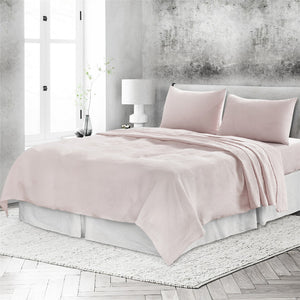 Homeroots Four Piece Champagne Pink Linen Sheet Set Pink Linen 520702