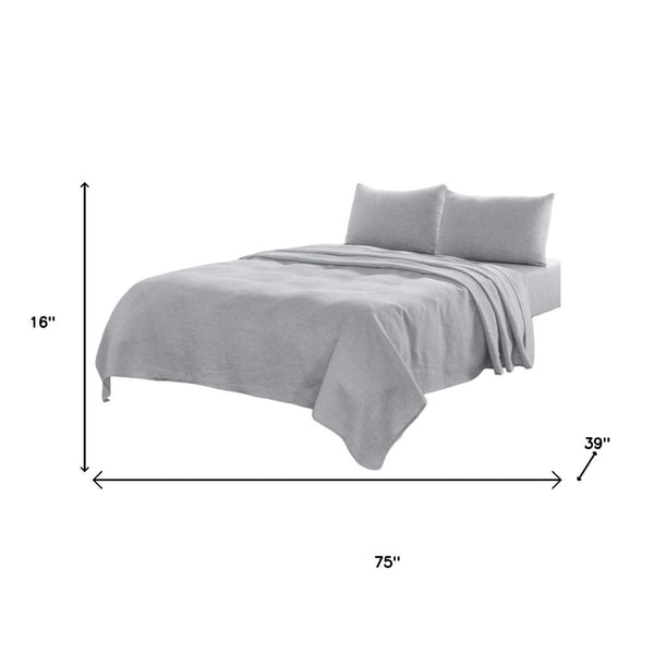 HomeRoots Four Piece Linen Twin Sheet Set - Breathable, Moisture-Wicking Comfort for a Stylish Bedroom Retreat Cloud 520703