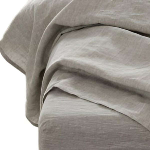 HomeRoots Four Piece Linen Twin Sheet Set - Breathable, Moisture-Wicking Comfort for a Stylish Bedroom Retreat Greige 520708