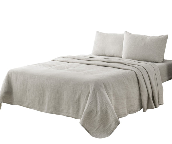 Homeroots Four Piece Light Gray Linen Sheet Set Greige Linen 520708