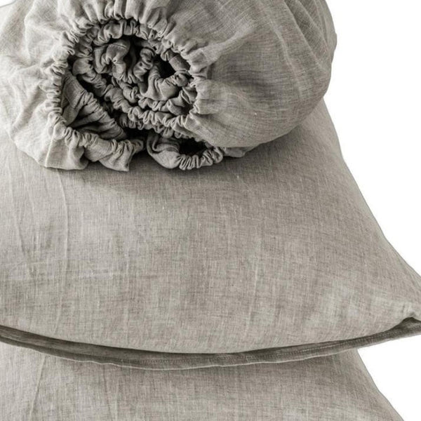 HomeRoots Four Piece Linen Sheet Set for Full Mattress - Breathable, Soft, and Elegant Bedroom Essentials Greige 520709