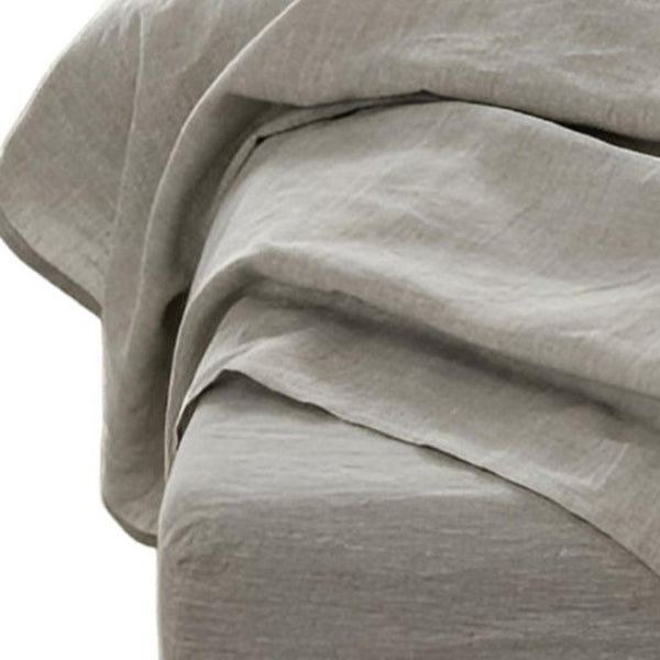 HomeRoots Four Piece Linen Sheet Set for Full Mattress - Breathable, Soft, and Elegant Bedroom Essentials Greige 520709