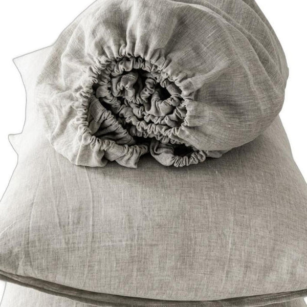 HomeRoots Four Premium Light Gray Linen Sheet Set - Breathable, Soft, Durable - Hotel-Quality Comfort Awaits! 520710