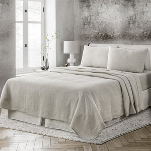 Homeroots Four Piece Light Gray Linen Sheet Set  Linen 520710