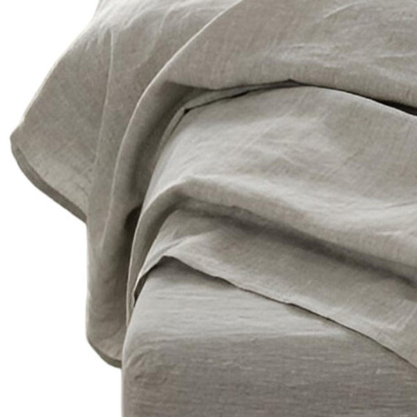 HomeRoots Four Premium Light Gray Linen Sheet Set - Breathable, Soft, Durable - Hotel-Quality Comfort Awaits! 520710