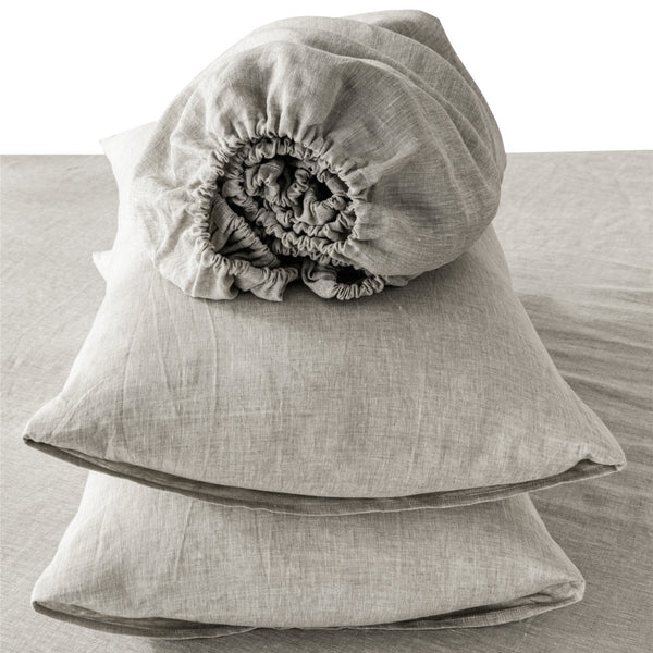 Homeroots Four Piece Light Gray Linen Sheet Set Greige Linen 520712