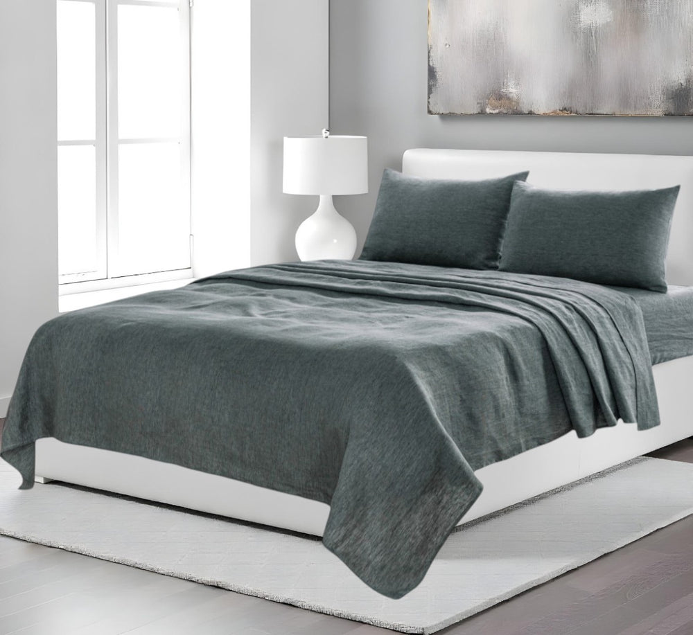 HomeRoots Four Piece Linen Twin Sheet Set - Breathable, Moisture-Wicking Comfort for a Stylish Bedroom Retreat Iron 520713