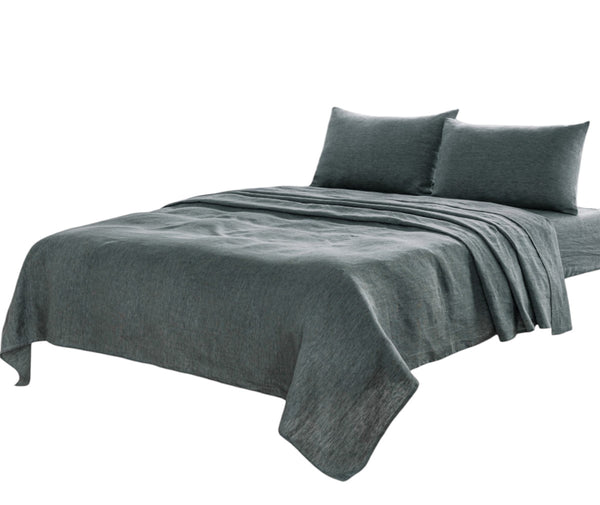 Homeroots Four Piece Slate Gray Linen Sheet Set Iron Linen 520713