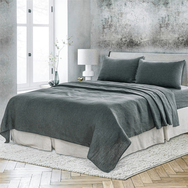 Homeroots Four Piece Slate Gray Linen Sheet Set Iron Linen 520714