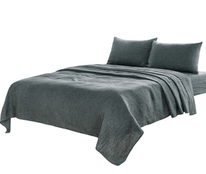 Homeroots Four Piece Slate Gray Linen Sheet Set Iron Linen 520714