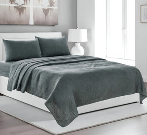 Homeroots Four Piece Slate Gray Linen Sheet Set Iron Linen 520714