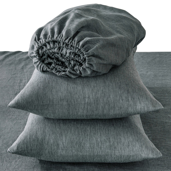 Homeroots Four Piece Slate Gray Linen Sheet Set Iron Linen 520715