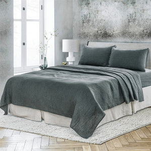 Homeroots Four Piece Slate Gray Linen Sheet Set Iron Linen 520716