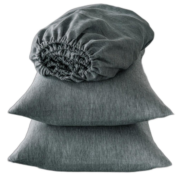 Homeroots Four Piece Slate Gray Linen Sheet Set Iron Linen 520716