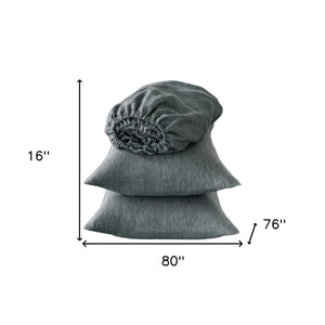 Homeroots Four Piece Slate Gray Linen Sheet Set Iron Linen 520716