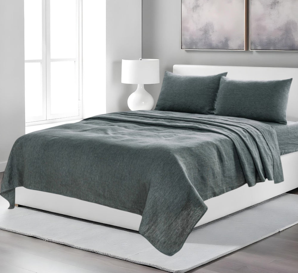 HomeRoots Four Piece Linen Sheet Set - Luxurious Hotel Quality, Breathable Comfort, Ideal for Serene Bedrooms Iron 520716