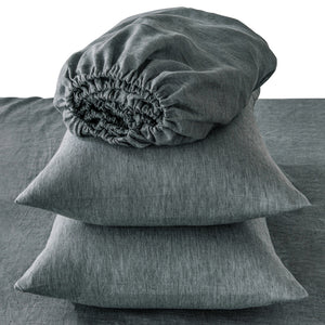 Homeroots Four Piece Slate Gray Linen Sheet Set Iron Linen 520717