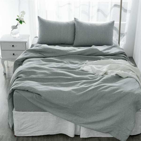HomeRoots Four-Piece Blue Linen Twin Sheet Set – Breathable, Soft, Durable, and Perfect for Cool Comfortable Sleep 520718