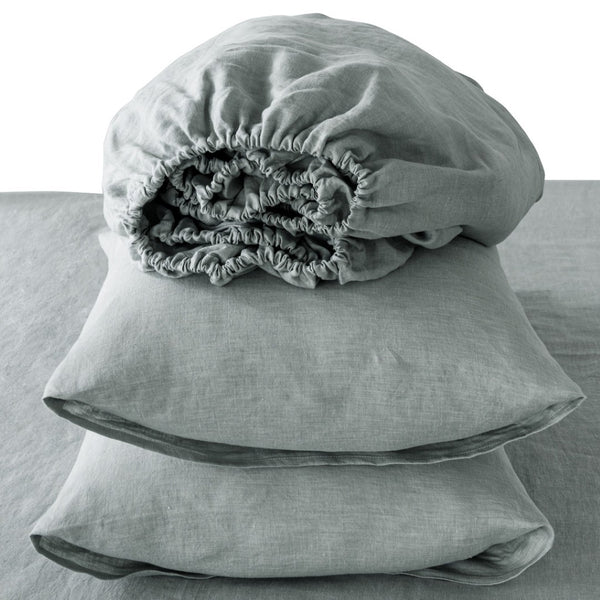 HomeRoots Four-Piece Blue Linen Full Sheet Set - Soft, Breathable, Antibacterial, Wrinkle-Resistant Comfort 520719