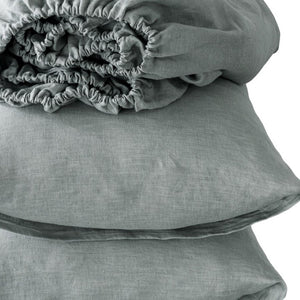 HomeRoots Four-Piece Blue Linen Full Sheet Set - Soft, Breathable, Antibacterial, Wrinkle-Resistant Comfort 520719