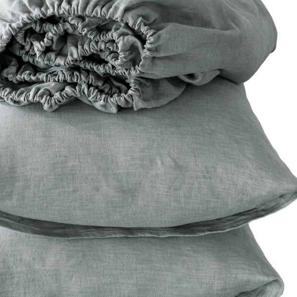 HomeRoots Four-Piece Blue Linen Full Sheet Set - Soft, Breathable, Antibacterial, Wrinkle-Resistant Comfort 520719