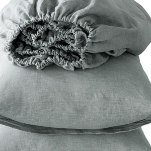 Homeroots Four Piece Blue Linen Queen Sheet Set Sea Glass Linen 520720