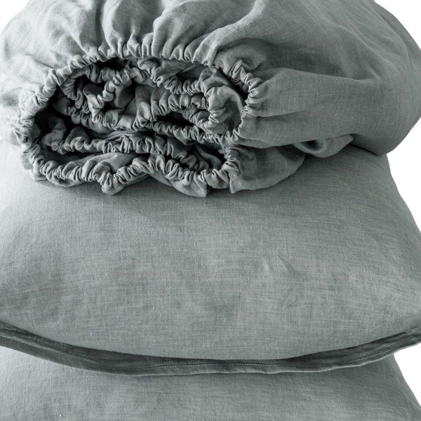 Homeroots Four Piece Blue Linen Queen Sheet Set Sea Glass Linen 520720