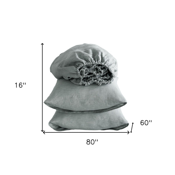 Homeroots Four Piece Blue Linen Queen Sheet Set Sea Glass Linen 520720