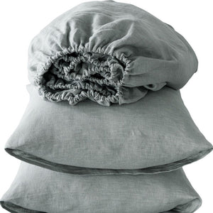 Homeroots Four Piece Blue Linen Queen Sheet Set Sea Glass Linen 520720