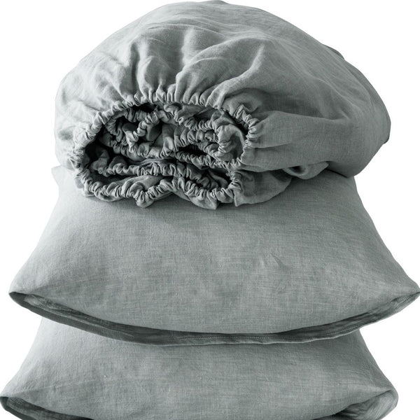 Homeroots Four Piece Blue Linen Queen Sheet Set Sea Glass Linen 520720