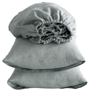 Homeroots Four Piece Blue Linen King Sheet Set Sea Glass Linen 520721