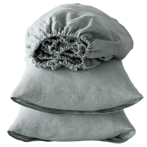 Homeroots Four Piece Blue Linen King Sheet Set Sea Glass Linen 520721