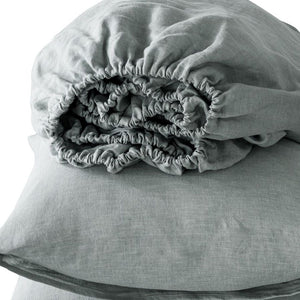 Homeroots Four Piece Blue Linen Sheet Set Sea Glass Linen 520722