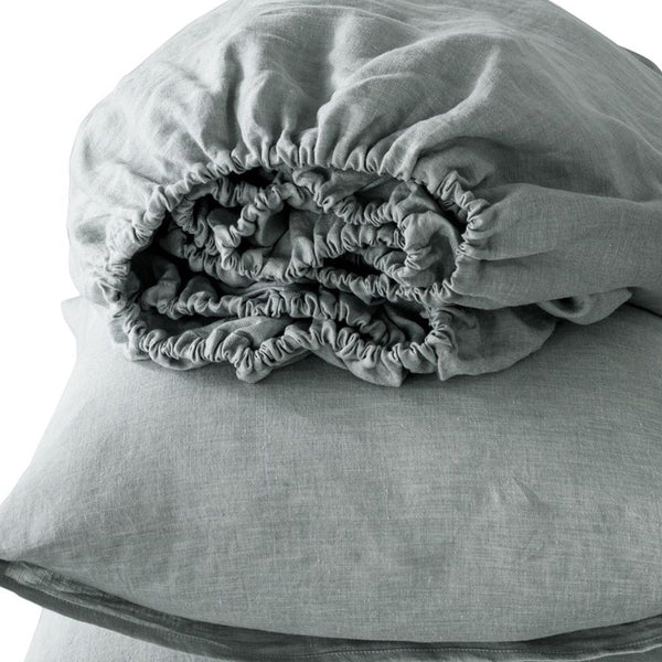 Homeroots Four Piece Blue Linen Sheet Set Sea Glass Linen 520722