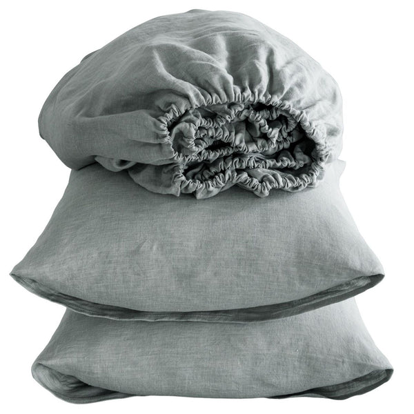 Homeroots Four Piece Blue Linen Sheet Set Sea Glass Linen 520722