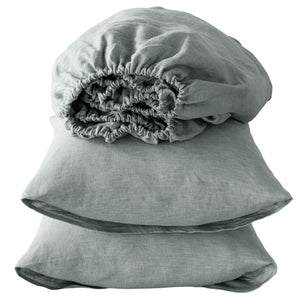 Homeroots Four Piece Blue Linen Sheet Set Sea Glass Linen 520722